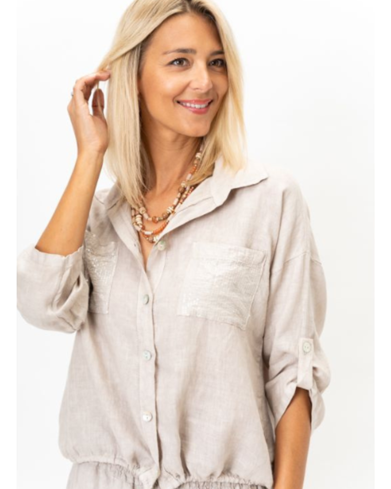 Linen Sequin Pocket Top