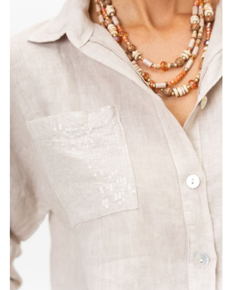 Linen Sequin Pocket Top