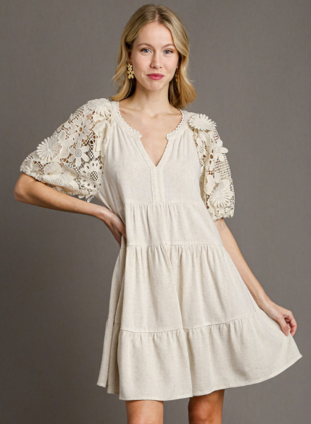 3D Floral Lace Sleeve Dress