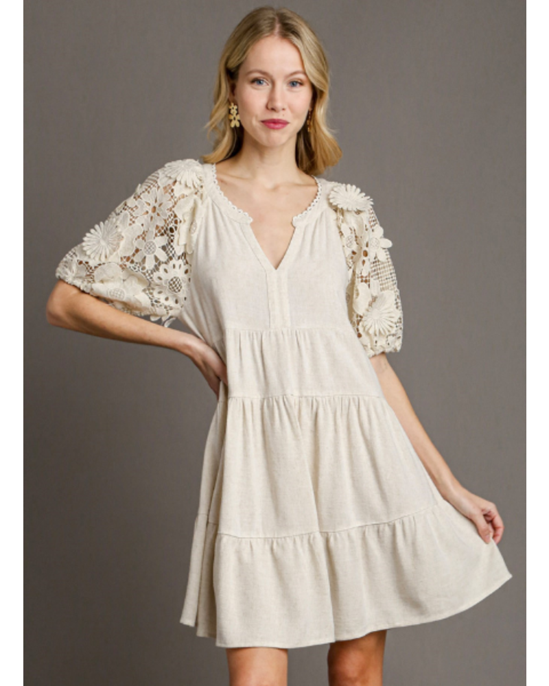 3D Floral Lace Sleeve Dress