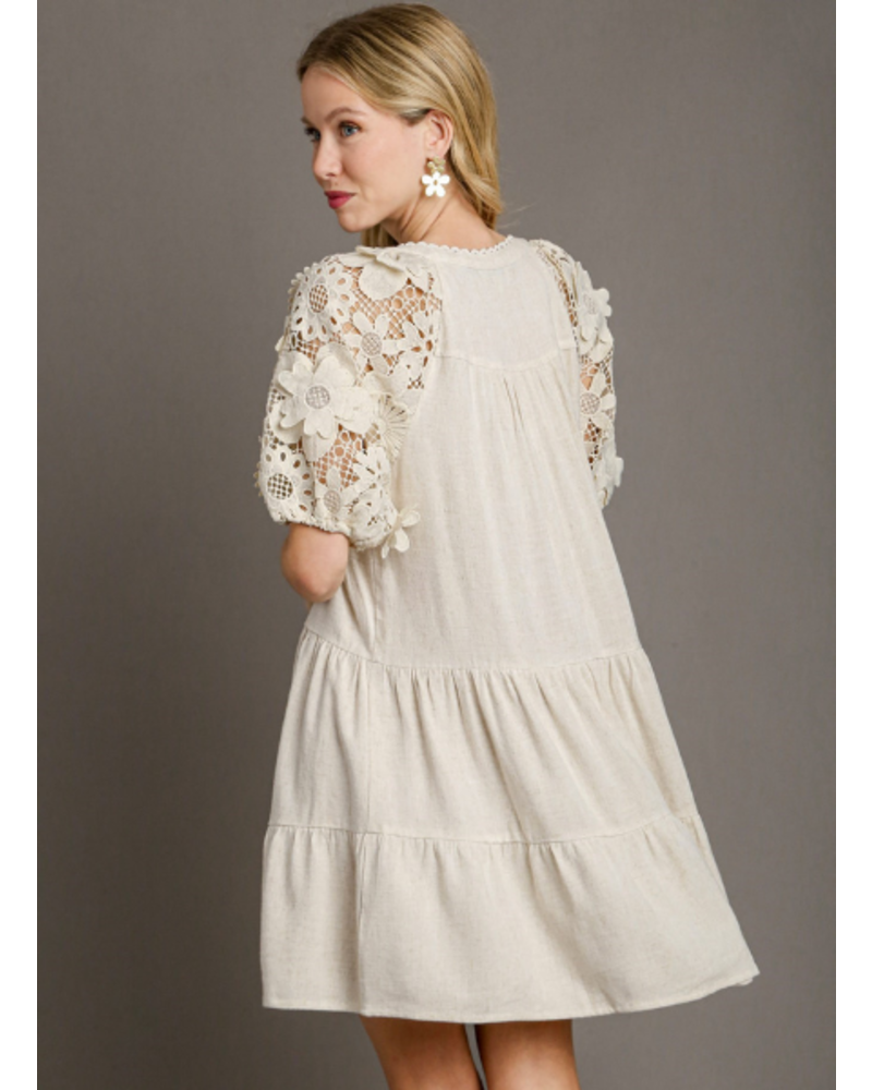 3D Floral Lace Sleeve Dress