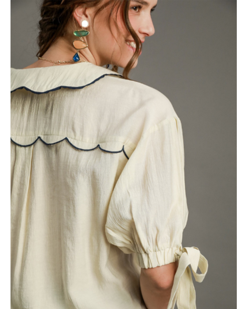 Peter Pan Collared Blouse with Scallop Detail