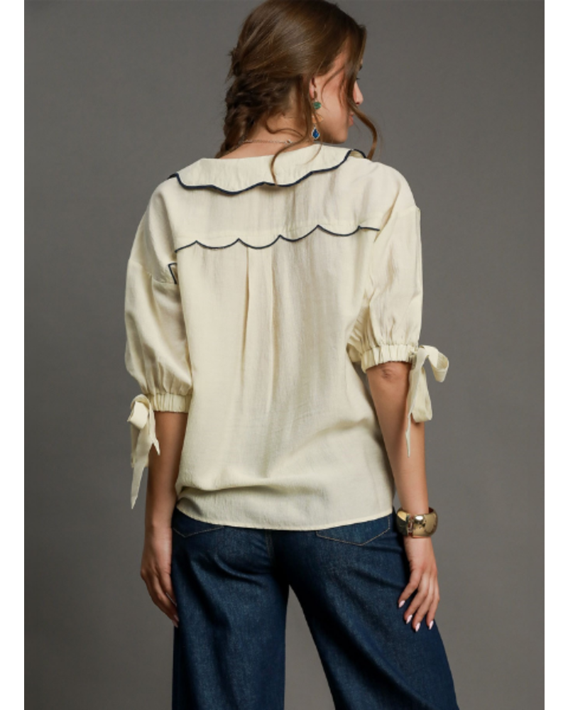 Peter Pan Collared Blouse with Scallop Detail