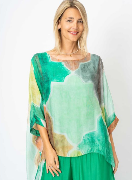Mosaic Print Silk Blouse