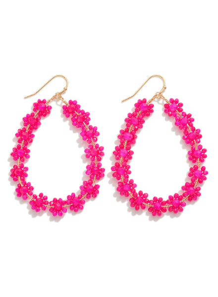 Beaded Flower Teardrop Earrings