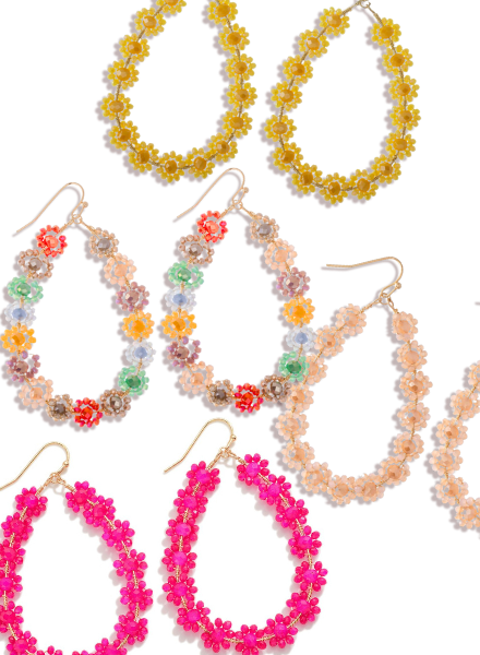 Beaded Flower Teardrop Earrings