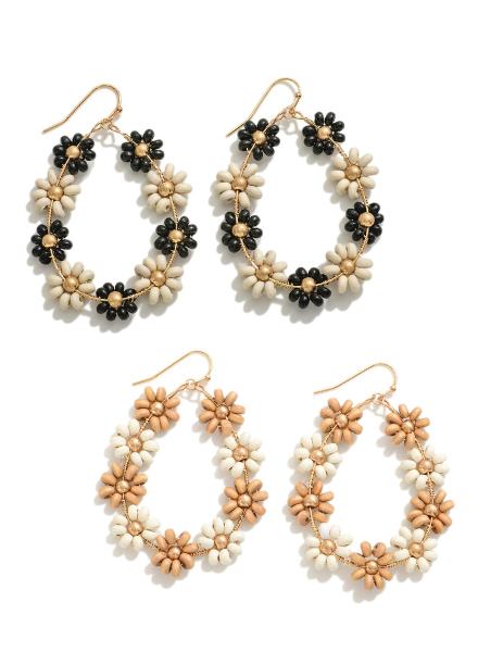 Wood Bead Flower Earrings