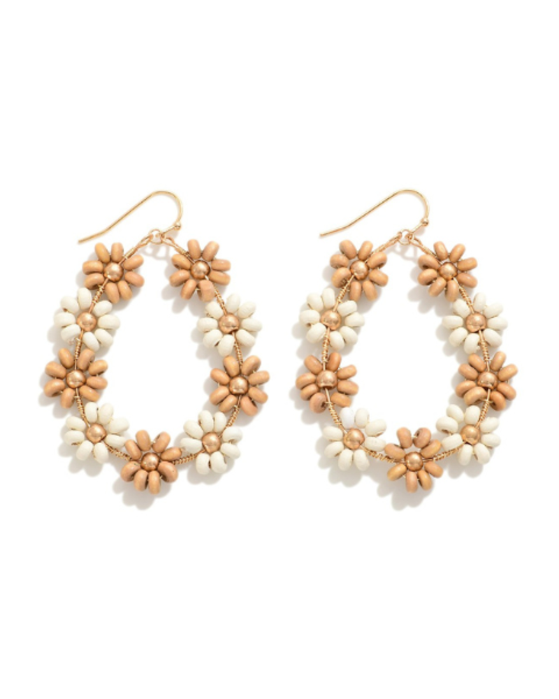 Wood Bead Flower Earrings