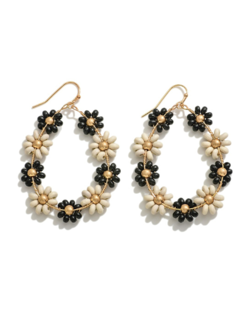 Wood Bead Flower Earrings