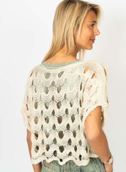 トップス eaphi FRONT WAVE CROCHET LIKE KNIT FRONT WAVE CROCHET LIKE KNIT CARDIGAN トップス