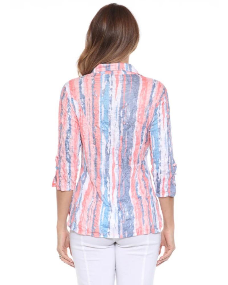 Crinkle Travel Wear Button Down Top