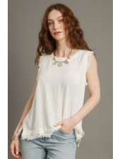 Button Back Frayed Edge Sleeveless Top