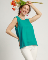 Button Back Frayed Edge Sleeveless Top