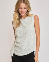 Pinstripe Sleeveless Tee with Gathered Waist