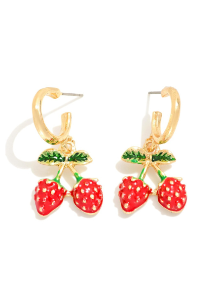 Strawberry Charm Huggie Hoops