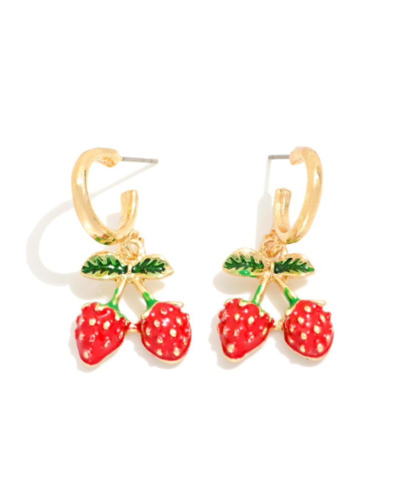 Strawberry Charm Huggie Hoops