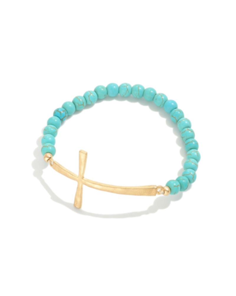 Hammered Cross Stretchy Beaded Bracelet