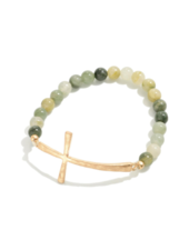 Hammered Cross Stretchy Beaded Bracelet