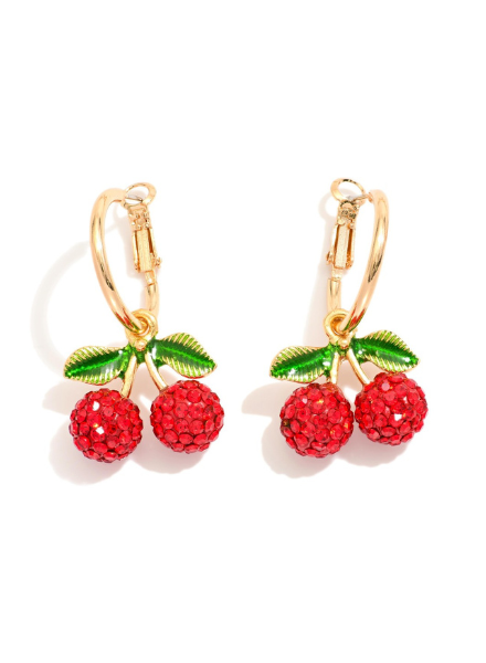 Crystal Cherry Charm Hoops