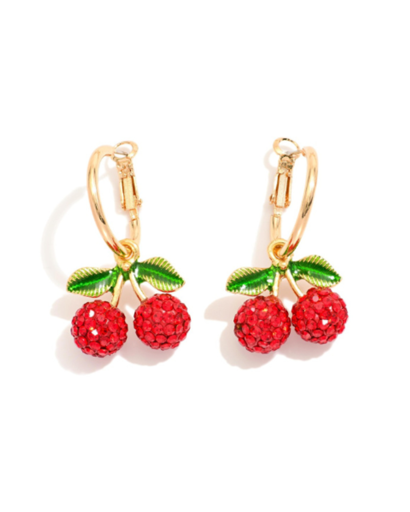 Crystal Cherry Charm Hoops