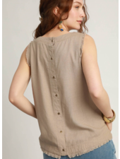 Button Back Frayed Edge Sleeveless Top