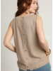 Button Back Frayed Edge Sleeveless Top