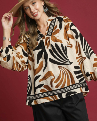 Abstract V-Neck Blouse - Trader Rick's for the artful woman