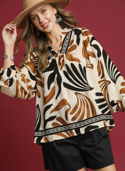 Abstract V-Neck Blouse