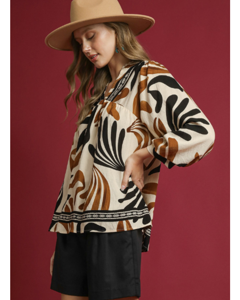 Abstract V-Neck Blouse