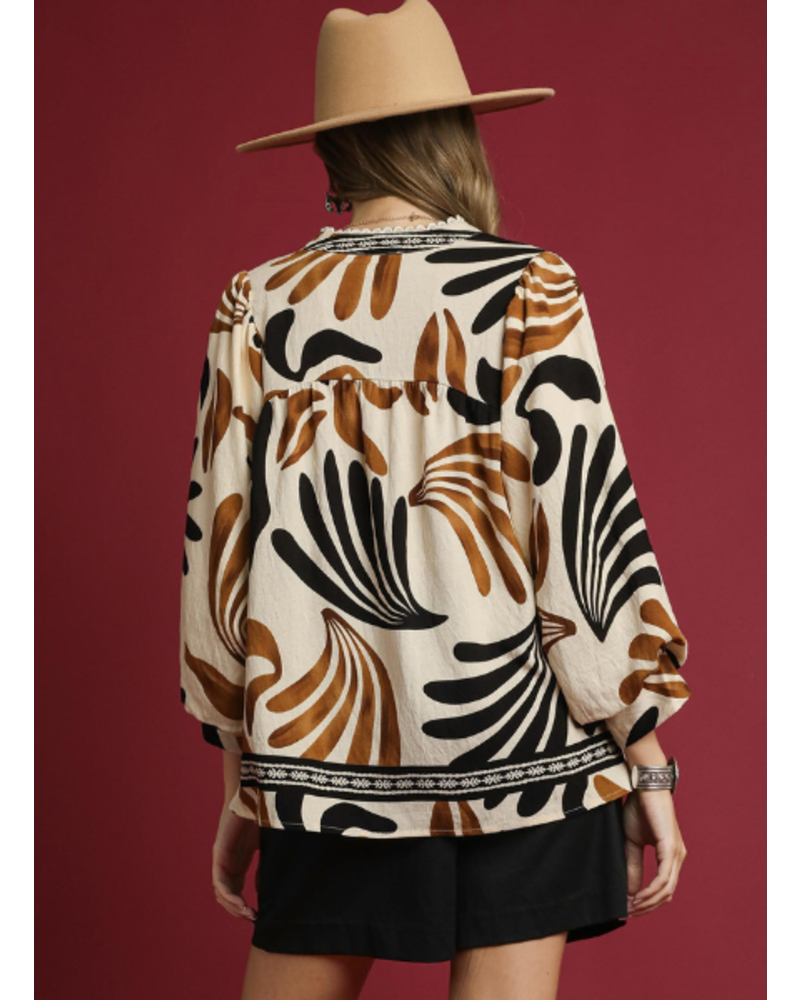 Abstract V-Neck Blouse
