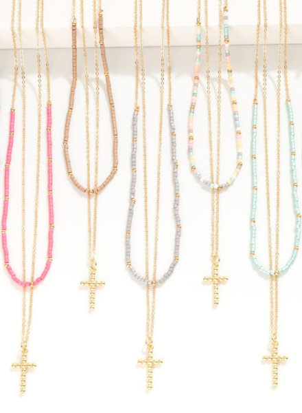 Seed Bead Cross Pendant Necklaces