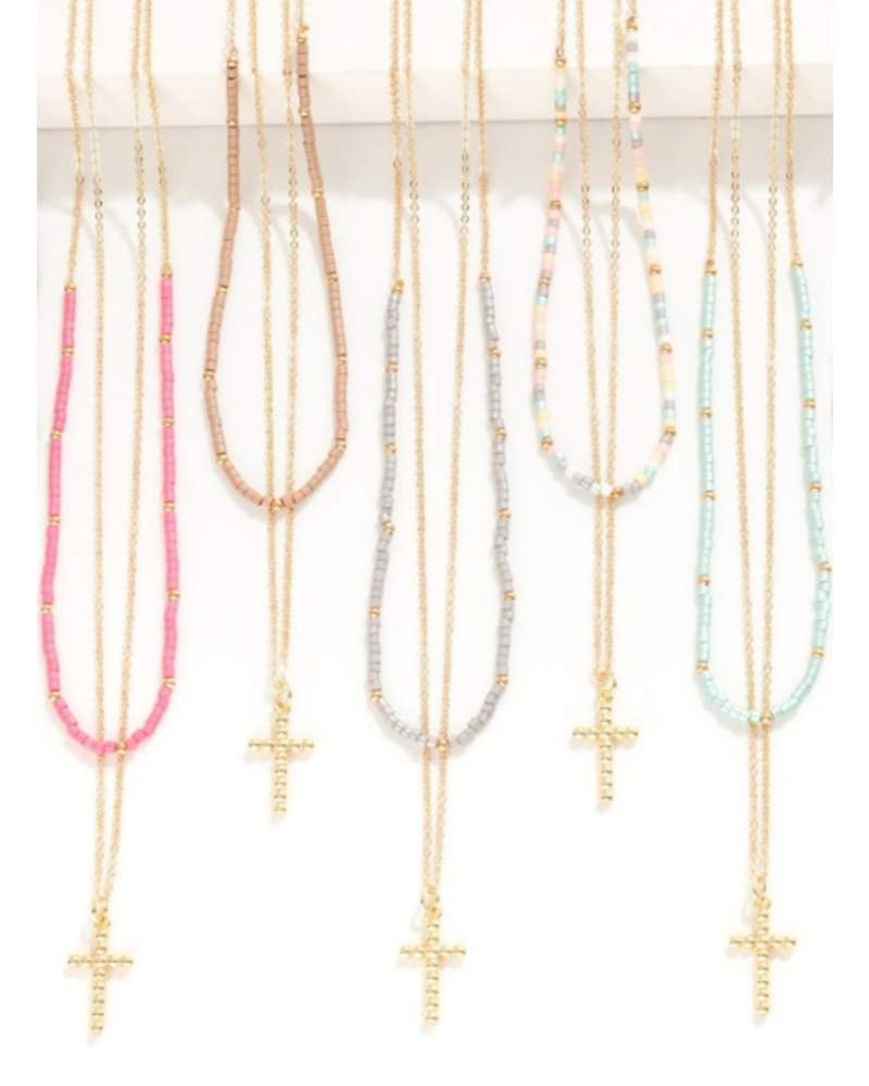 Seed Bead Cross Pendant Necklaces