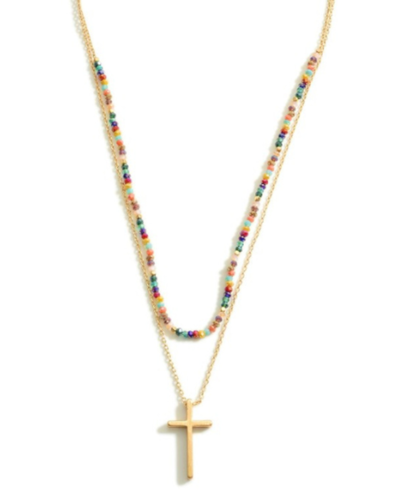 Dainty Layered Cross Necklace Beaded