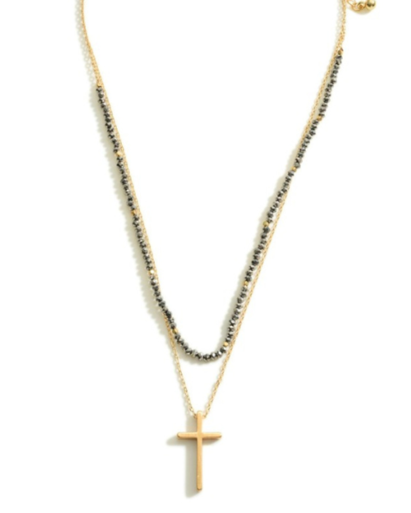 Dainty Layered Cross Necklace Beaded