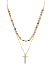Dainty Layered Cross Necklace Beaded