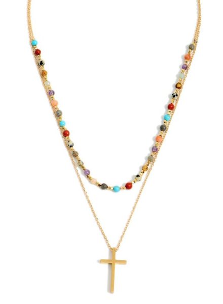 Dainty Layered Cross Necklace Beaded