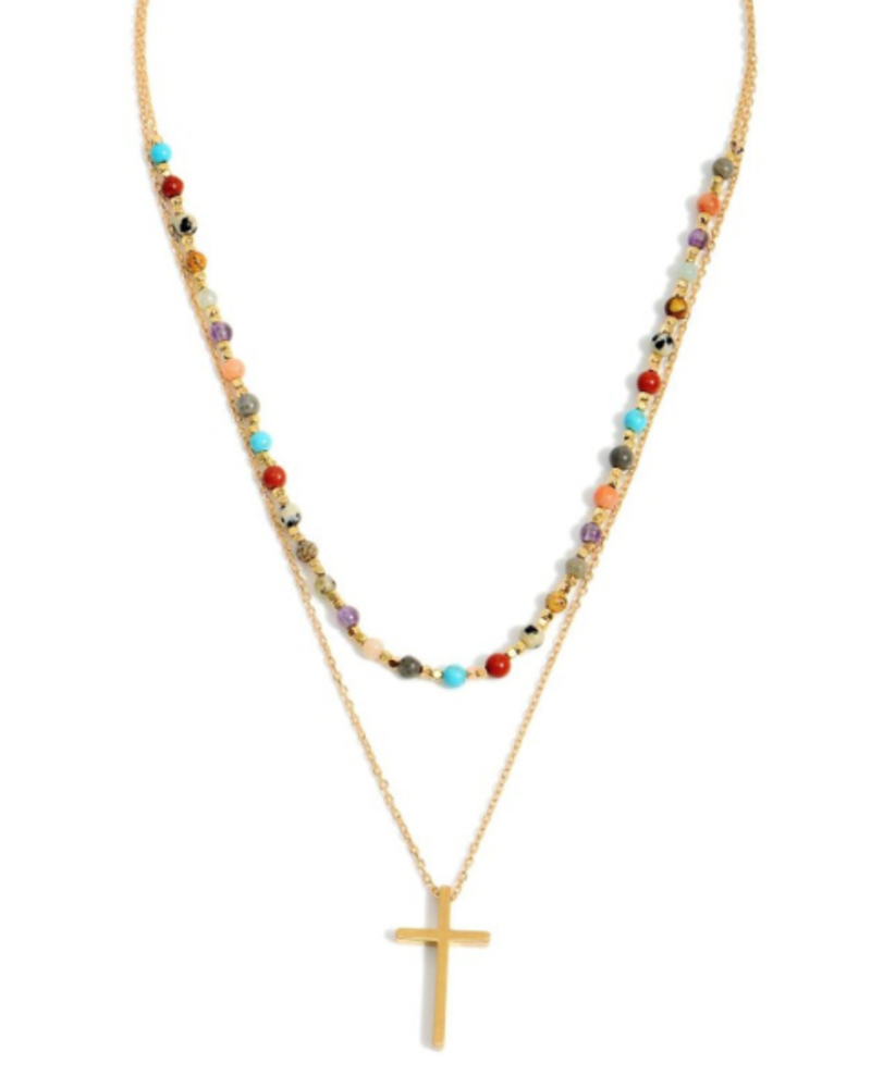 Dainty Layered Cross Necklace Beaded