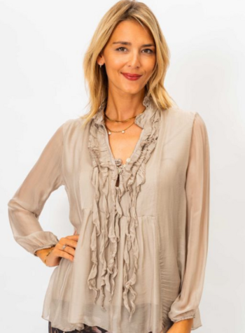 Ruffle Front Silk Blouse