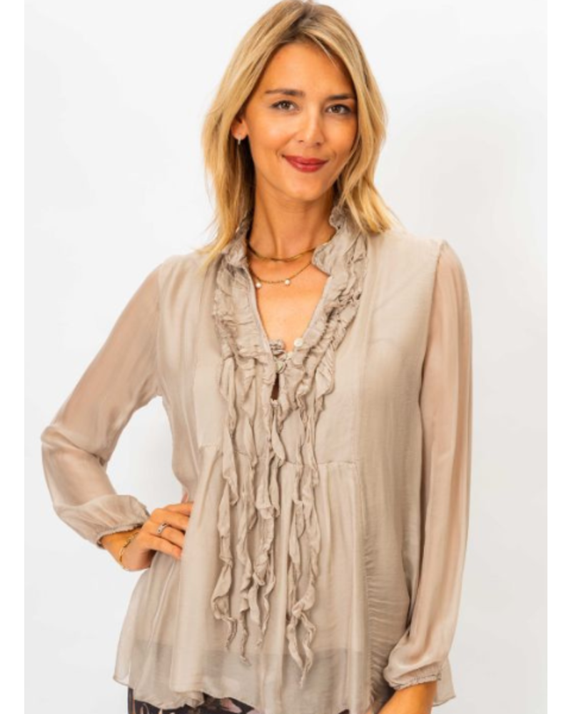 Ruffle Front Silk Blouse