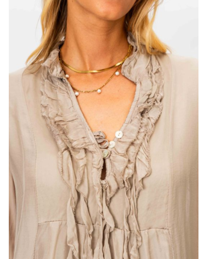 Ruffle Front Silk Blouse