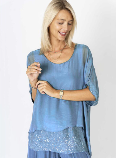 Sequin Hem Silk Top