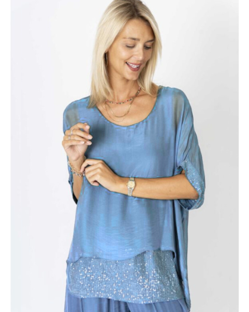 Sequin Hem Silk Top