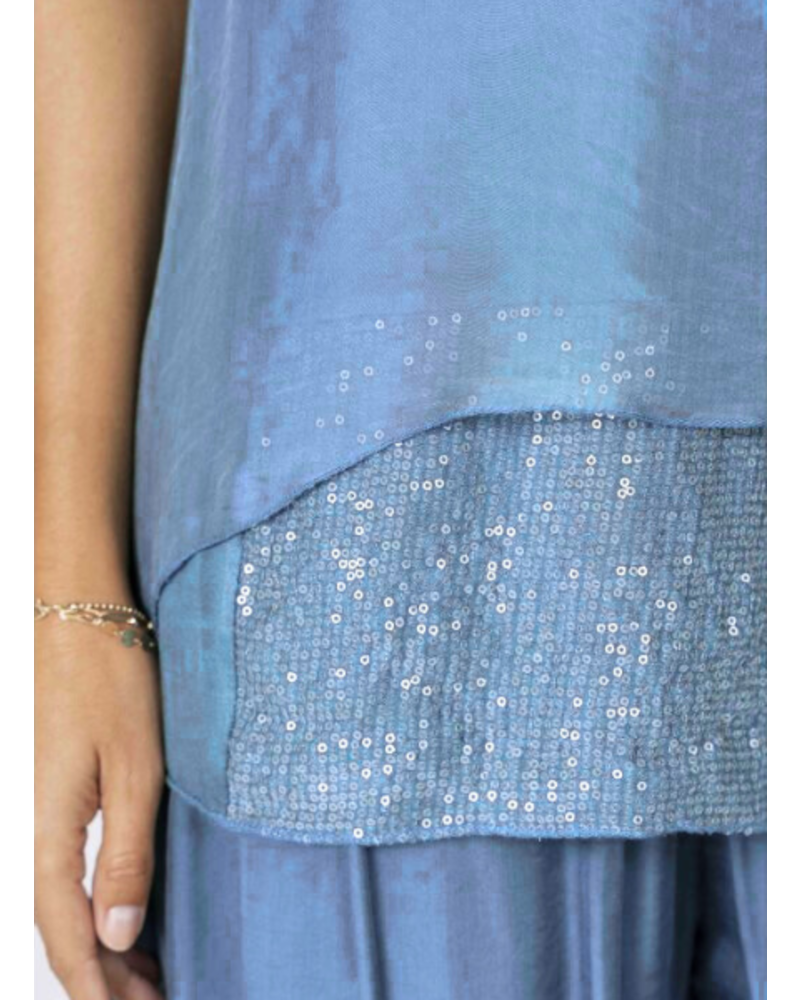 Sequin Hem Silk Top