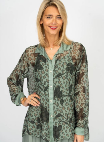 Printed Button Up Silk Shirt