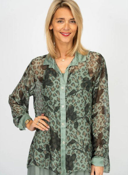 Printed Button Up Silk Shirt