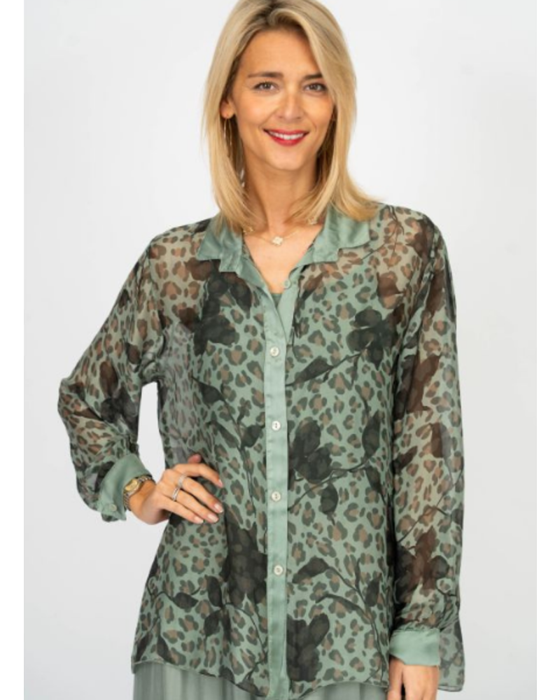 Printed Button Up Silk Shirt