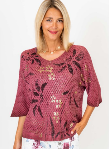 Knit Sweater with Gold Flowers