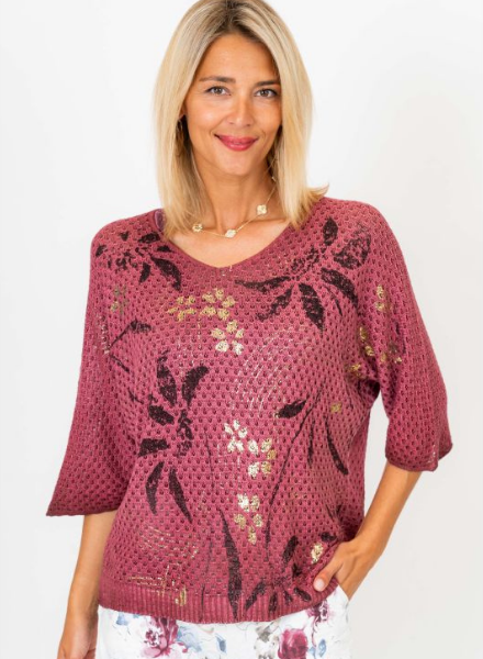 Knit Sweater with Gold Flowers