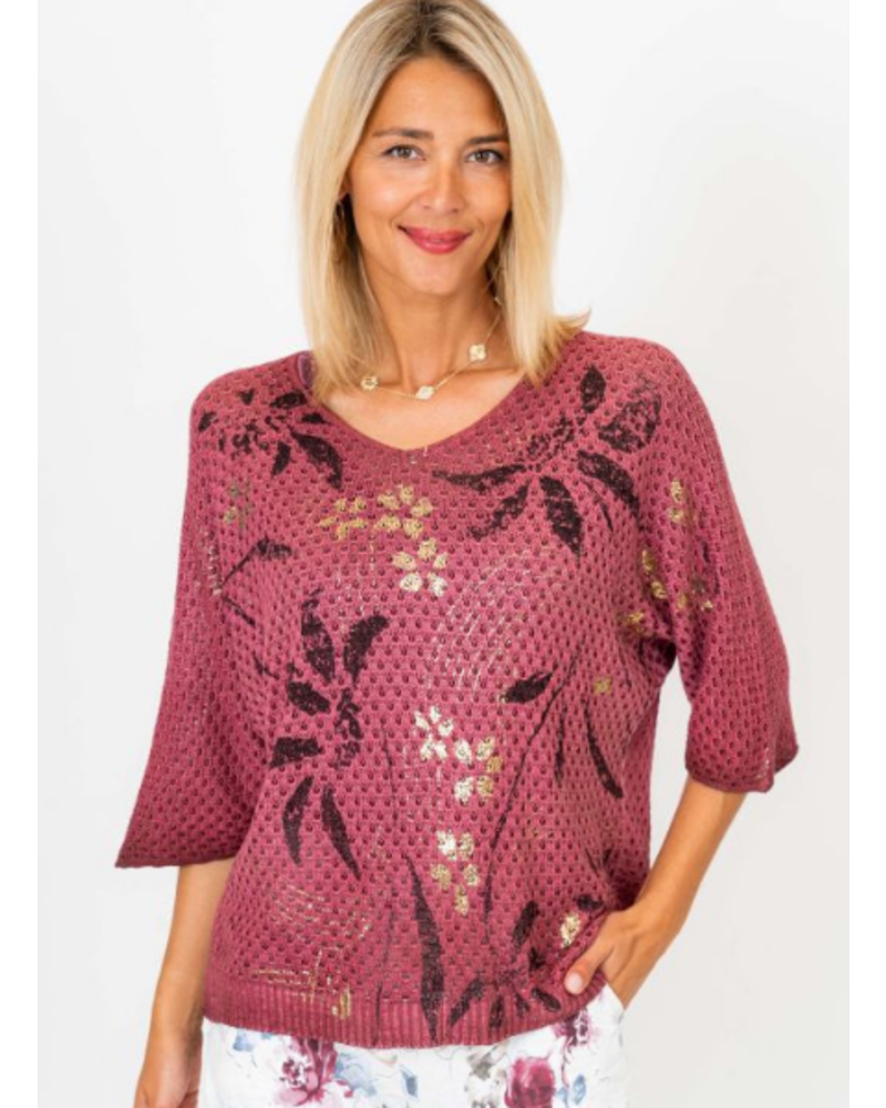 Knit Sweater with Gold Flowers