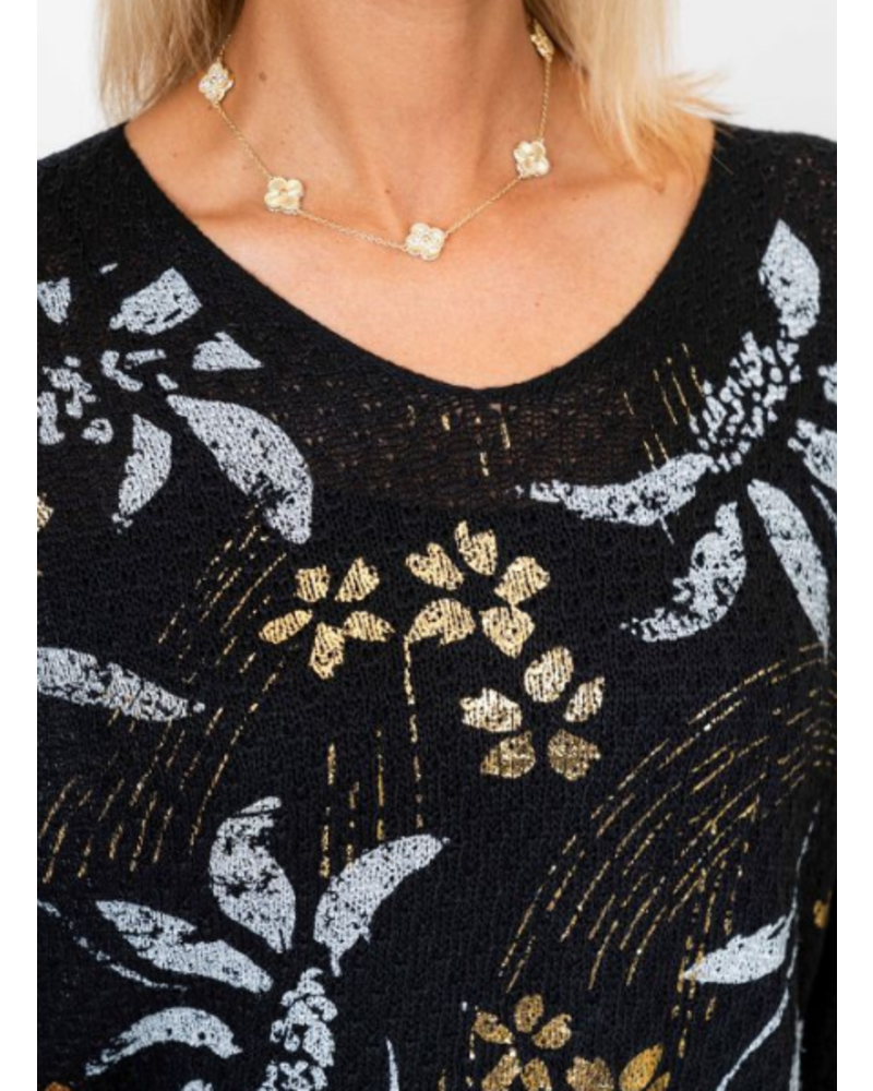 Knit Sweater with Gold Flowers